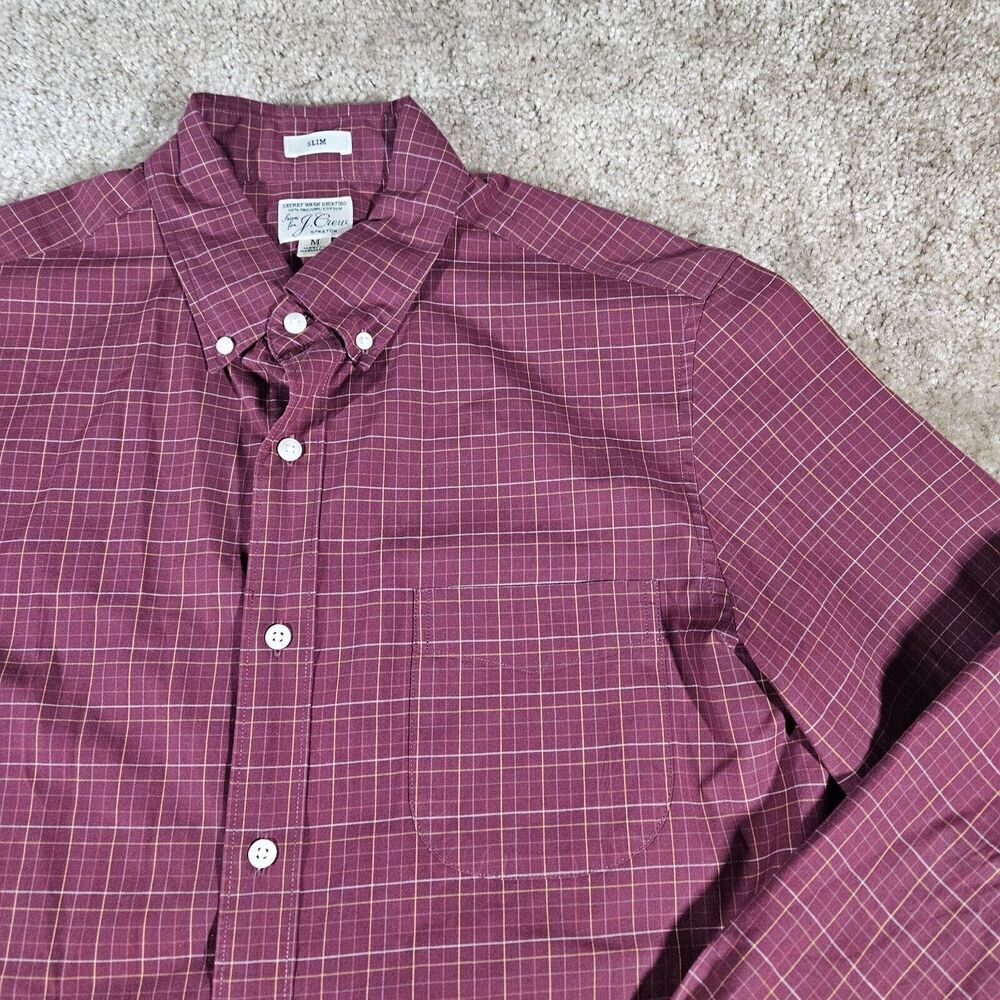 J Crew Stretch Slim Button Down Mens Medium Red Check Long Sleeve Organic